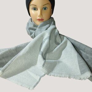Large Logo Calvin Klein Knit Scarf Gray Acrylic Wrap Shawl Oversize Versatile